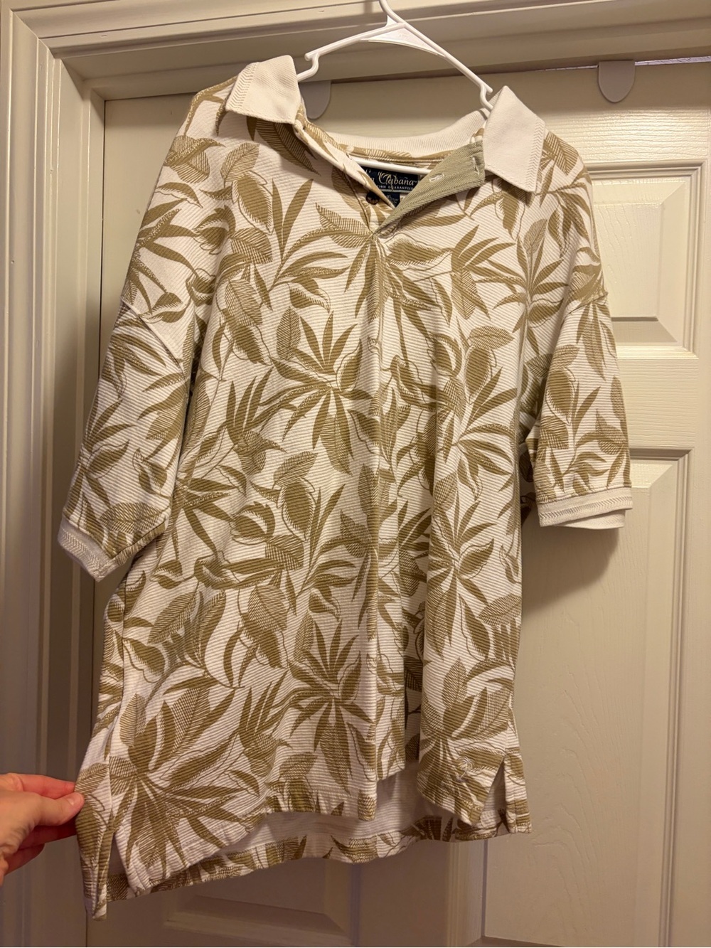 Cabana Life Cream & Olive Leaf Print Polo